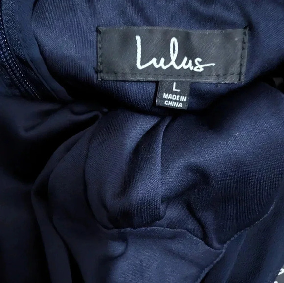 Moving Sale 💘 Lulu's Air Of Romance Dress Size L Navy Blue Maxi Halter Lined - Picture 6 of 7